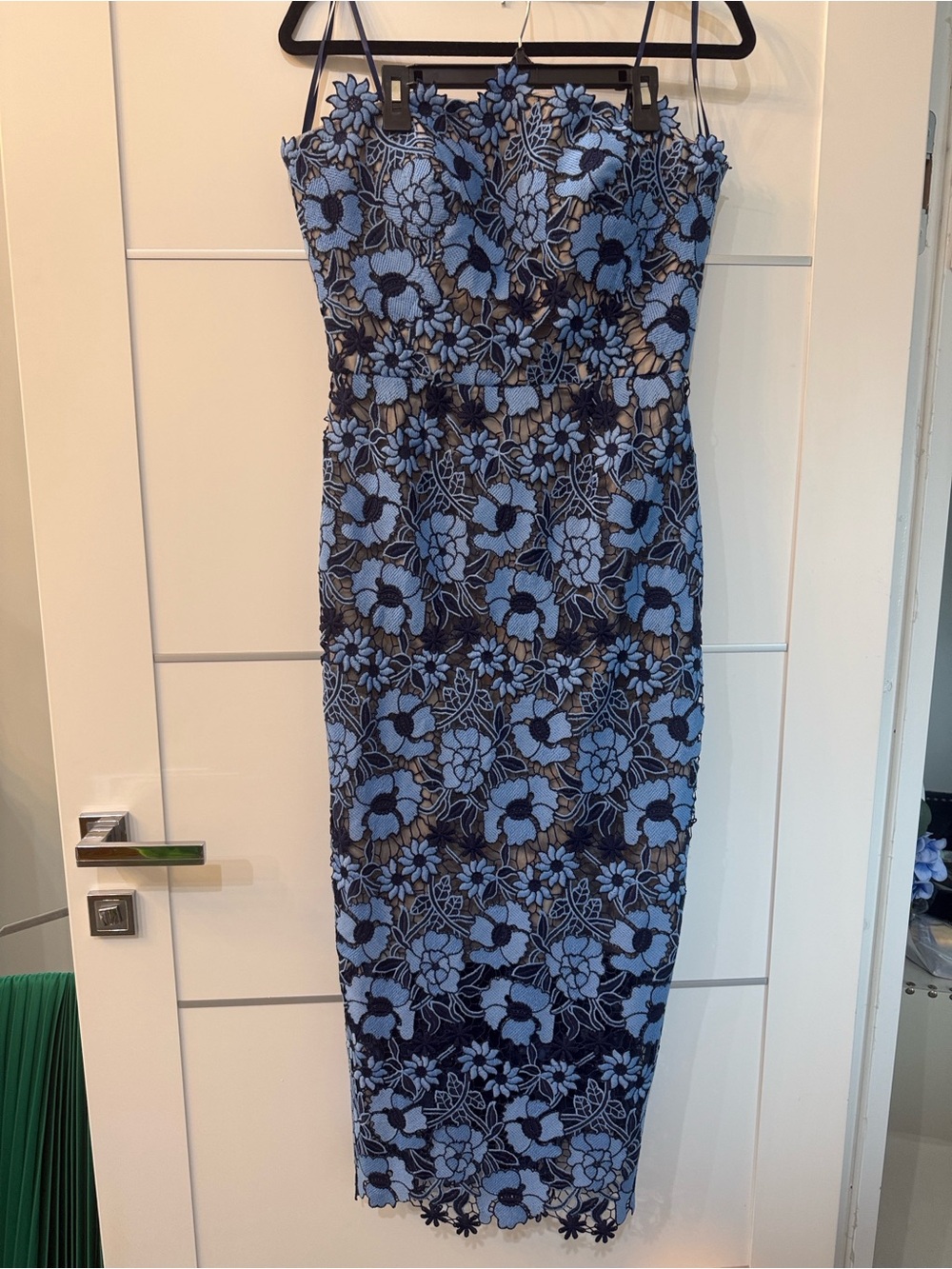 Rene Ruiz Sky-Blue Floral  Strapless Midi Dress